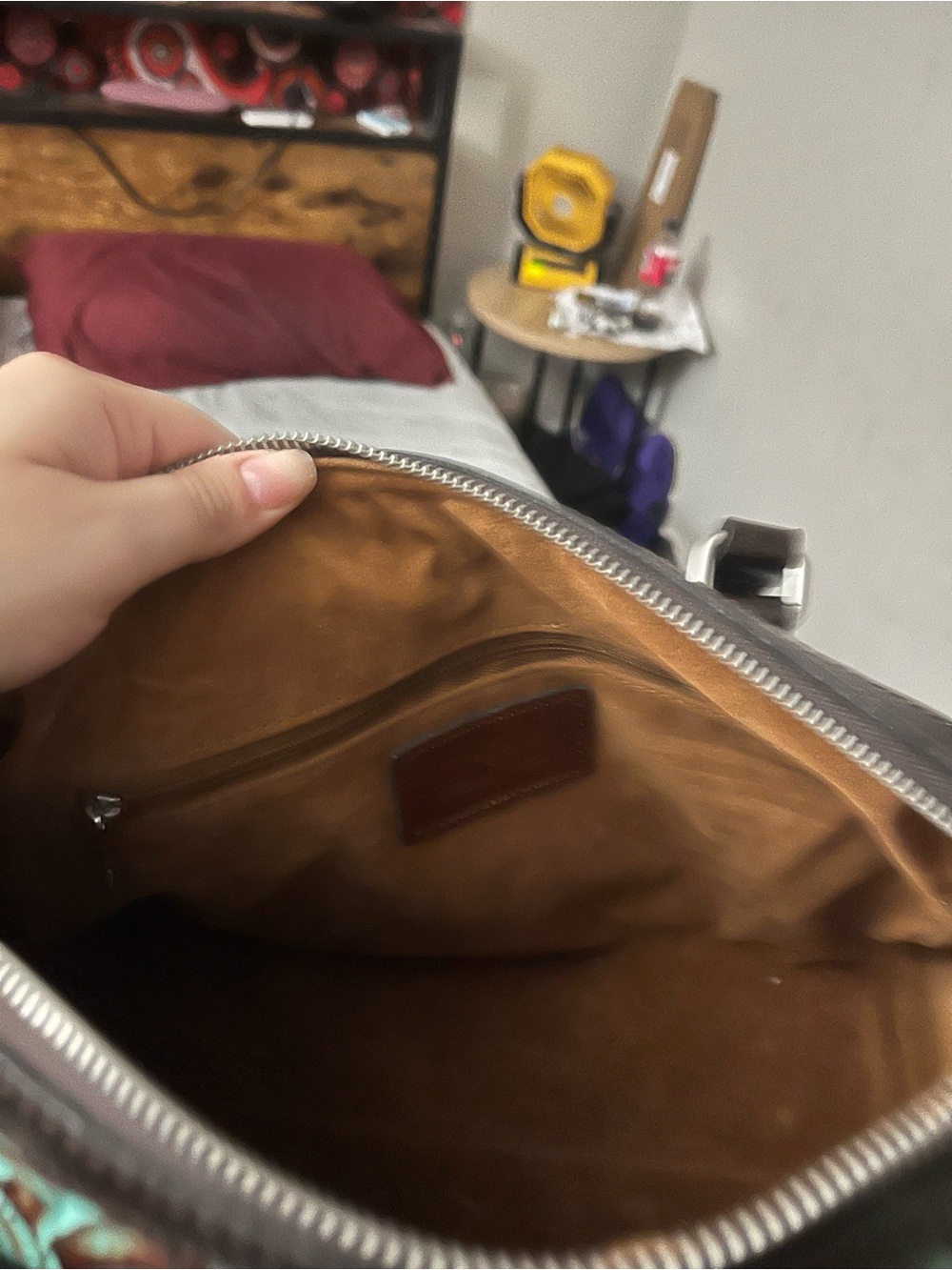 Patricia Nash Turquoise and Brown Tooled Leather Satchel - Picture 2 of 4